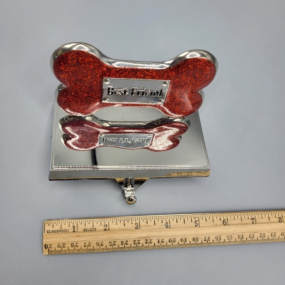 Stocking Holder Doggy Pet Best Friend Dog Bone Red Glitter Silver Tone Metal - Picture 9 of 10